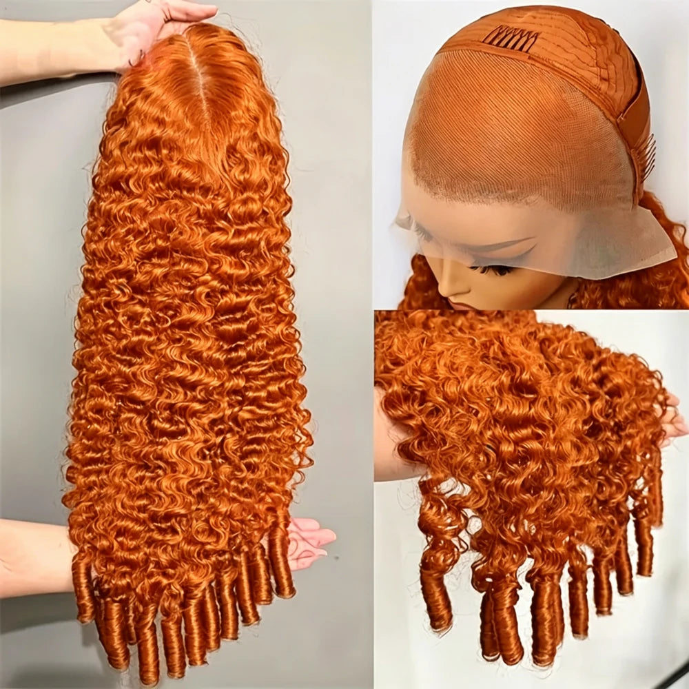 Ginger Orange Burmese Curly Human Hair Wig Pre Plucked 13x6 Hd Lace Front Human Hair Wig #350 Colored Wig Human Hair 200 Density
