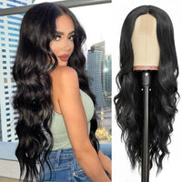 Synthetic Long Lace Wavy Wig for Women 26 Inch Middle Part Curly Natural Looking Heat Resistant Fiber for Daily Party Christmas