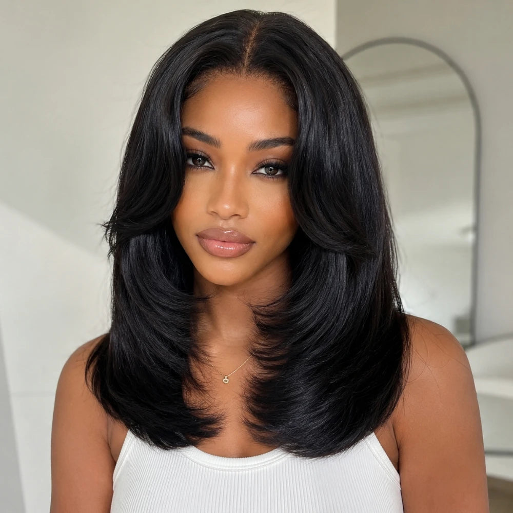 UNice Sleek Layered Bob Wig with Face-Framing Bangs No-Slip Cap 7x5 Lace Shoulder-Length Glueless Human Hair Wig Ready To Wear