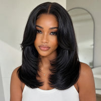 UNice Sleek Layered Bob Wig with Face-Framing Bangs No-Slip Cap 7x5 Lace Shoulder-Length Glueless Human Hair Wig Ready To Wear