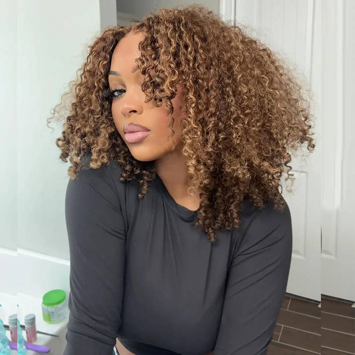 10A 6x5 Glueless Lace Wigs Colored Human Hair Wigs Ready To Wear And Go Short Kinky Curly Ombre Brown Highlights Blonde Wigs