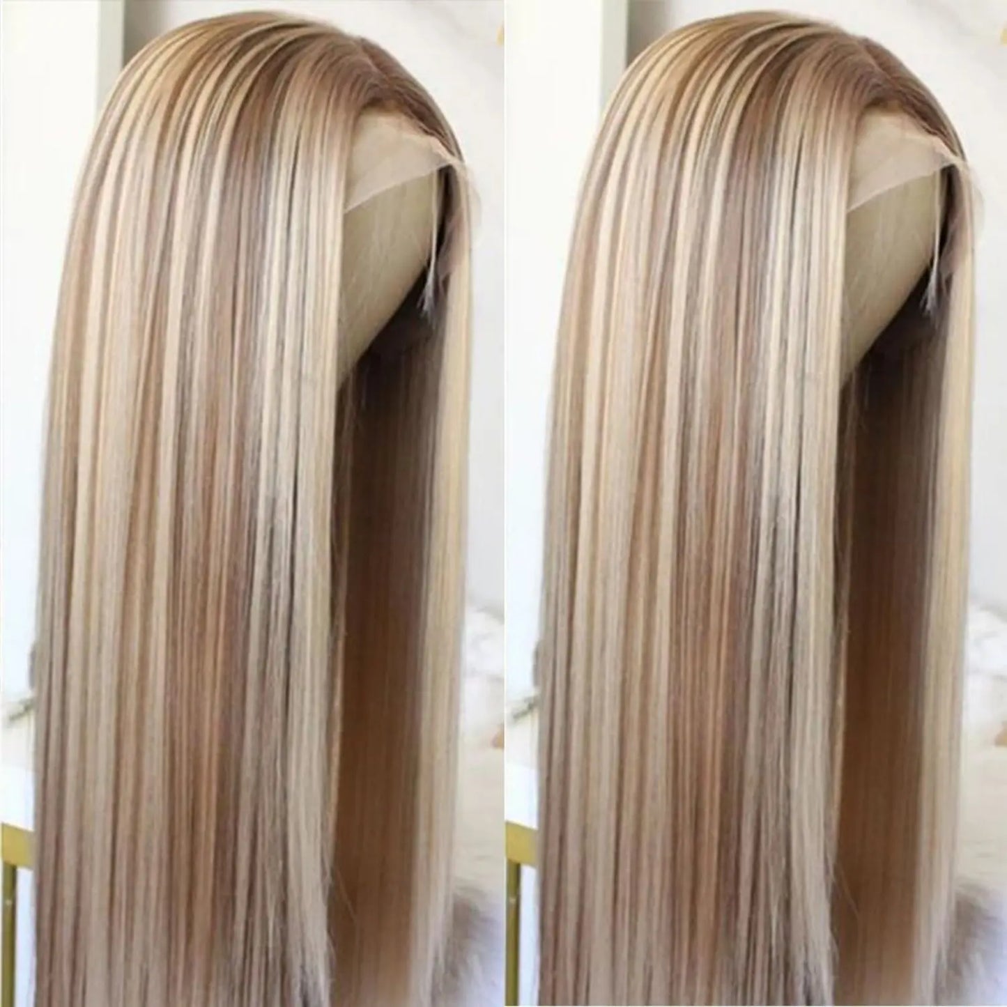 24" Blonde Highlight Straight Lace Wig