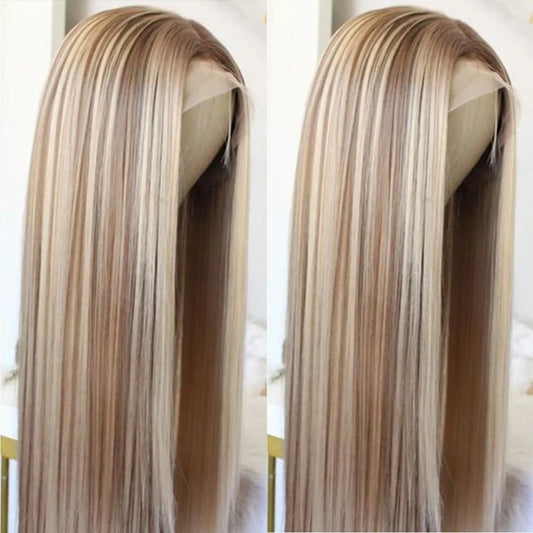 24" Blonde Highlight Straight Lace Wig