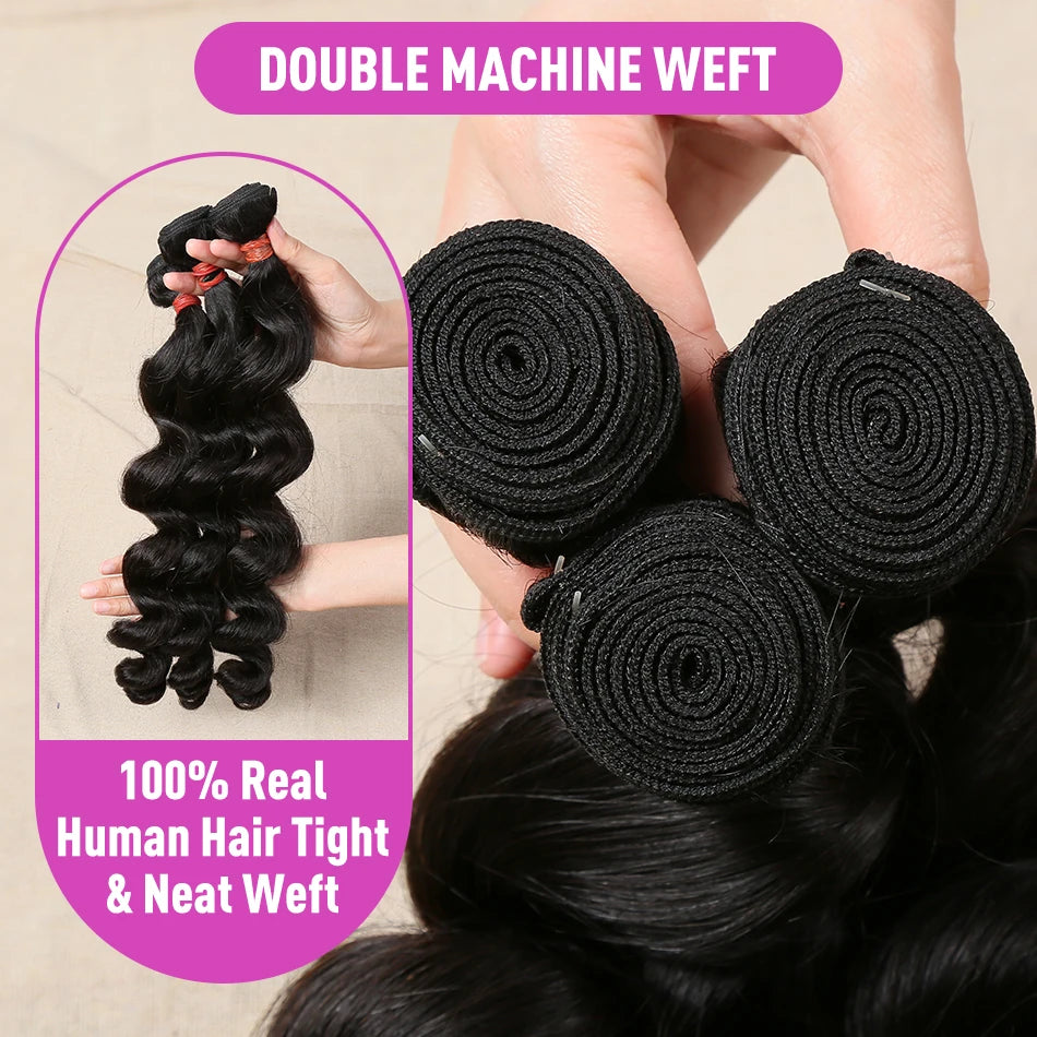 30 38 40 Inch Loose Deep Wave Double Weft Human Hair Curly Bundles Extensions Tissage Unprocessed Brazilian Hair 1 2 3 4 Weave
