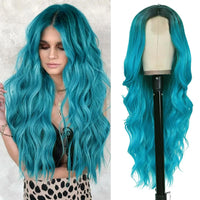 Synthetic Long Lace Wavy Wig for Women 26 Inch Middle Part Curly Natural Looking Heat Resistant Fiber for Daily Party Christmas