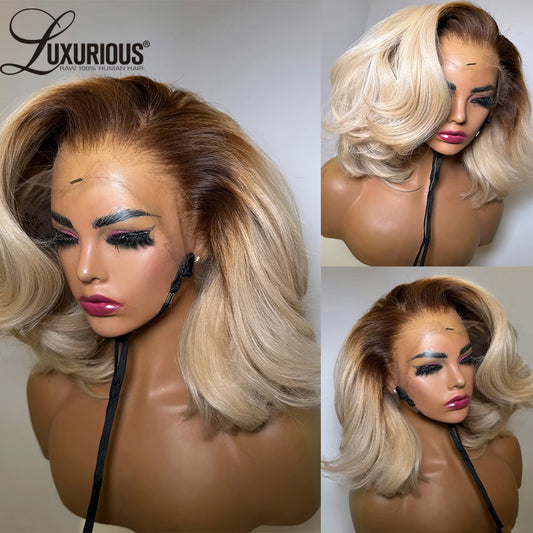 #4/613 Blonde Short Bob Human Hair Wigs For Women 13x6 Lace Wig Human Hair 13x4 Transparent Lace Wig Ombre Honey Blonde Wig 200%