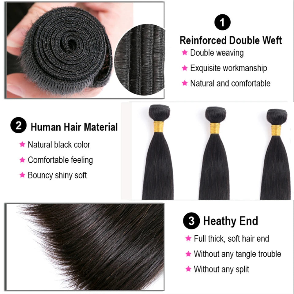 8-30 '' Wholesale Bone Straight Human Hair Bundle With Closure Frontal HD Transparent Peruvian 100% Raw Virgin15A Hair Extension
