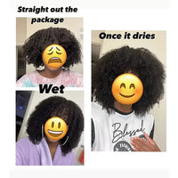Natural Color Short Afro Kinky Curly Human Hair Wig With Bangs 200 Density NON-Lace 100% Virgin Human Hair Wigs For Black Women