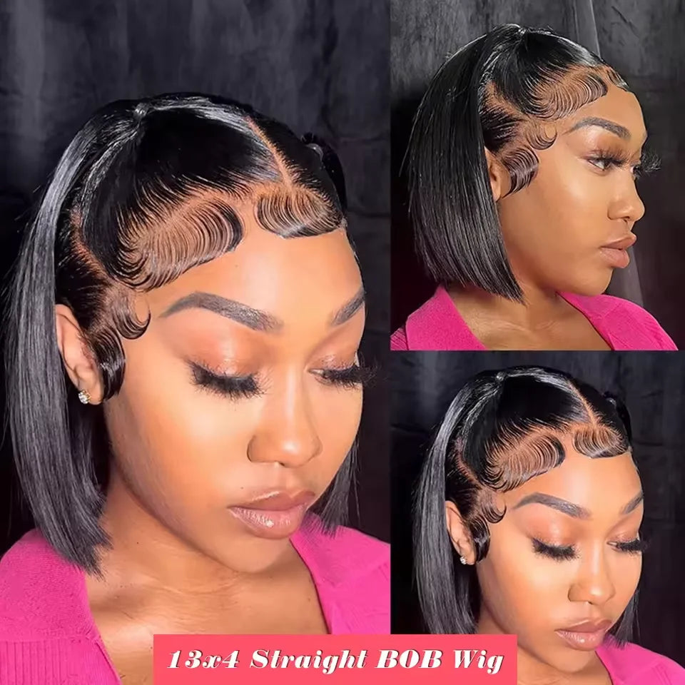 BOB Lace Front Wig Human Hair Straight 180% Full Density 13x4 HD Transparent Lace Frontal Wigs Bob Hair Lace Front Wig For Women