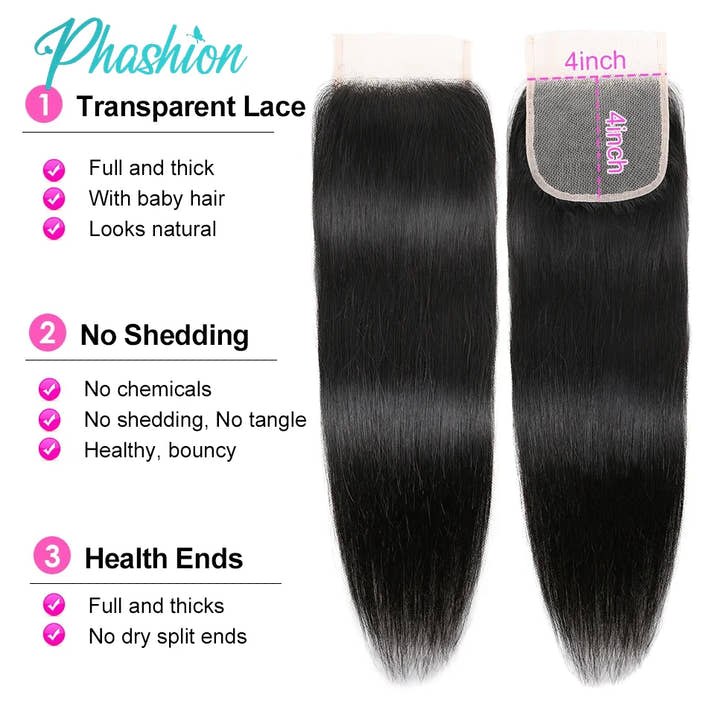 Phashion Ear to Ear 13X4 Lace Frontal Straight 4x4 5X5 Closure Only Body Wave Pre Plucked Swiss Transparent 100% Remy Human Hair