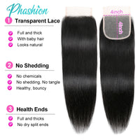 Phashion Ear to Ear 13X4 Lace Frontal Straight 4x4 5X5 Closure Only Body Wave Pre Plucked Swiss Transparent 100% Remy Human Hair
