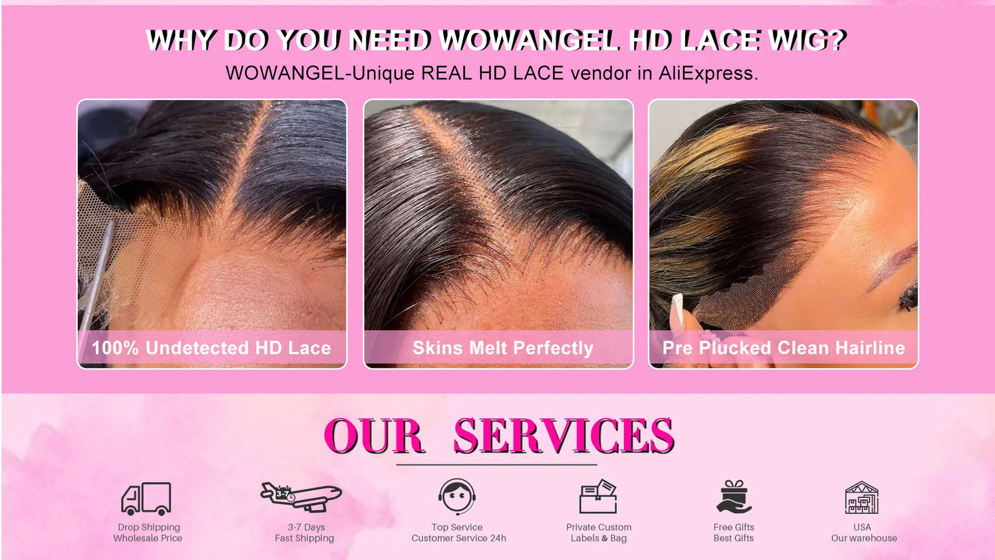 WowAngel HD Full Lace Wig All Skins Melted Human Hair Wig 26in Straight HD Lace Wigs Natural Scalp Remy Brazilian Hair For Woman