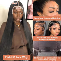 Bone Straight 13x6 HD Lace Frontal Wig 5x5 Closure Glueless Wig 100% Human Hair 30 40 Inch 13x4 Transparent Lace Pre Plucked Wig