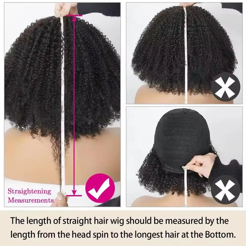 Afro Kinky Curly Wigs With Bangs For Women Brazilian Hair Machine Made Wig Short Afro Curly Human Hair Wigs 180 Density