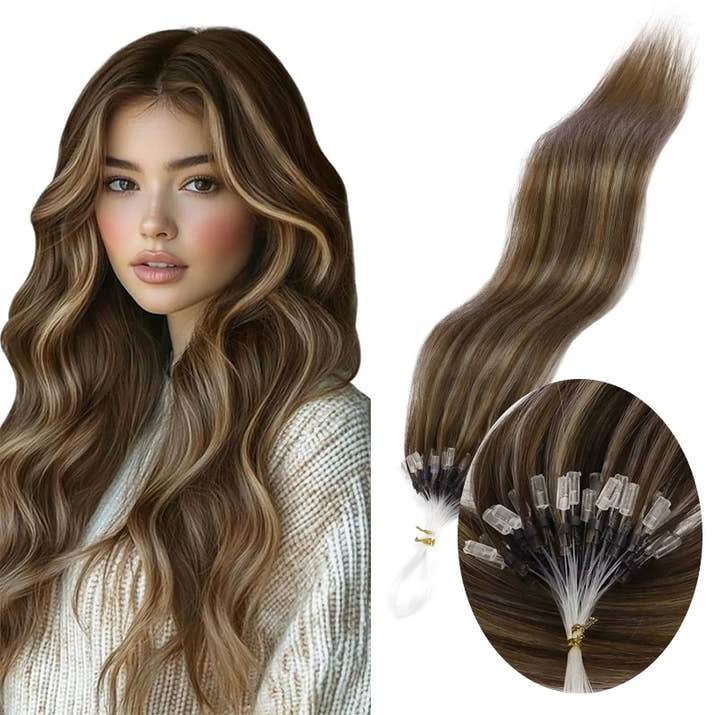 50 Strands Microlink Human Hair Extensions 100% Real Natual Microloop hair Extensions 30g Fish Line Micro Beads for Add Volume