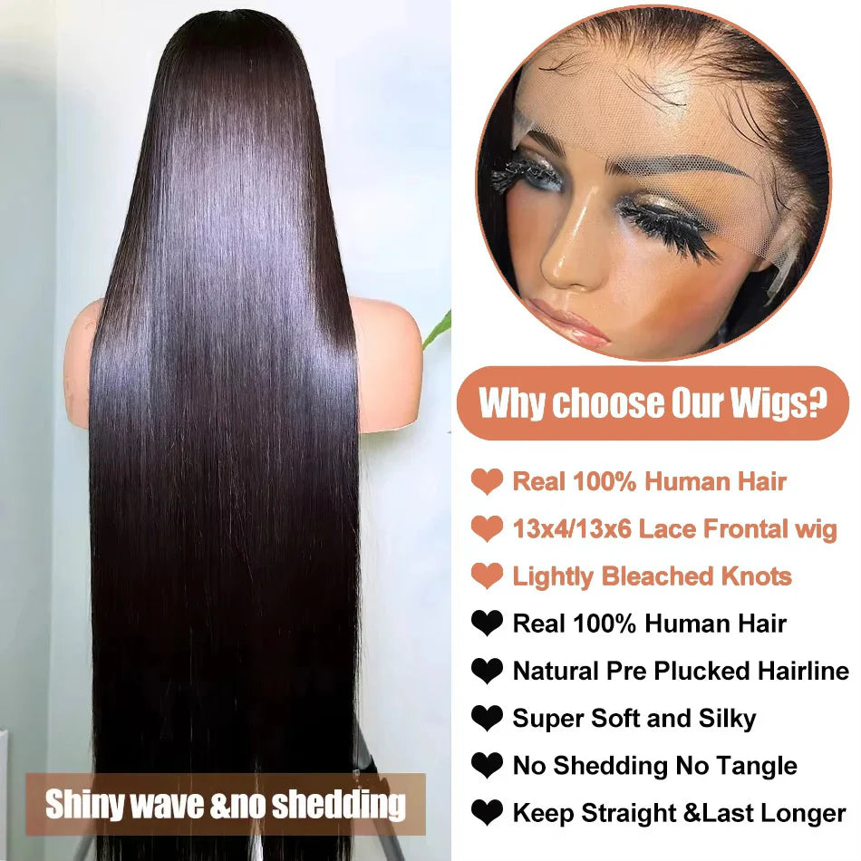 Bone Straight 13x6 HD Lace Frontal Wig 5x5 Closure Glueless Wig 100% Human Hair 30 40 Inch 13x4 Transparent Lace Pre Plucked Wig
