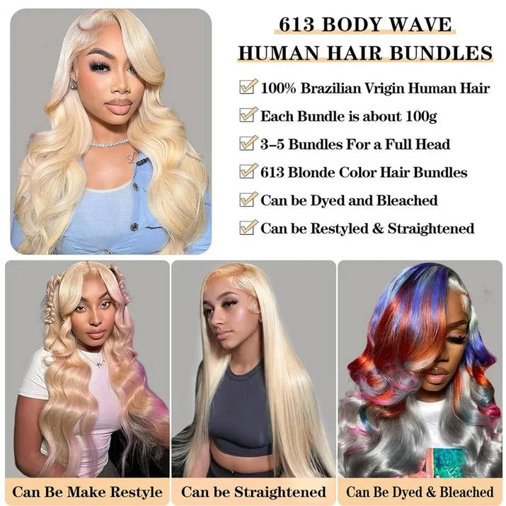 16A Blonde 613 Body Wave Human Hair Bundles 100% Unprocessed Brazilian Remy Hair 30 40 Inch raw hair bundles Weave Extension