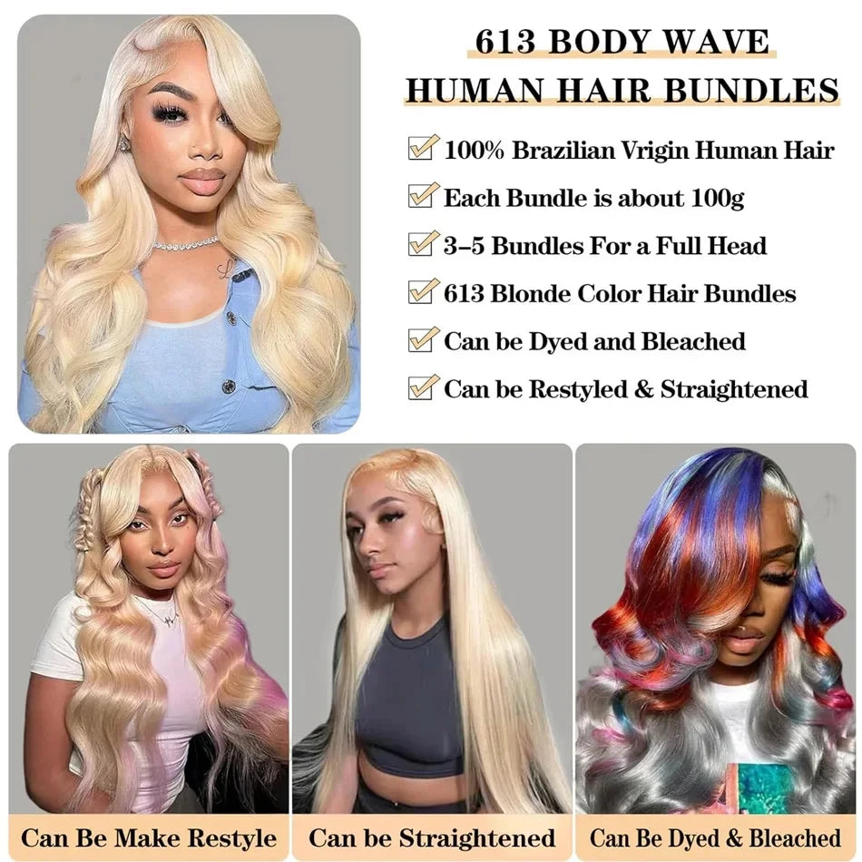 16A Blonde 613 Body Wave Human Hair Bundles 100% Unprocessed Brazilian Remy Hair 30 40 Inch raw hair bundles Weave Extension