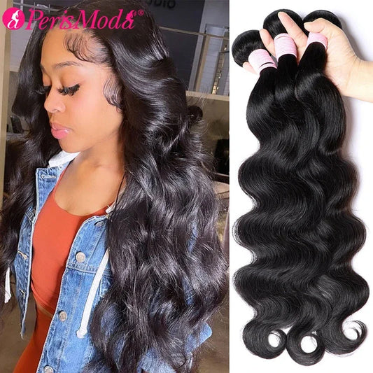 PerisModa 100% Human Hair Body Wave Bundles Human Hair Brazilian Natural Black 3/4 Bundle Deals Virgin Hair Raw Hair Extensions