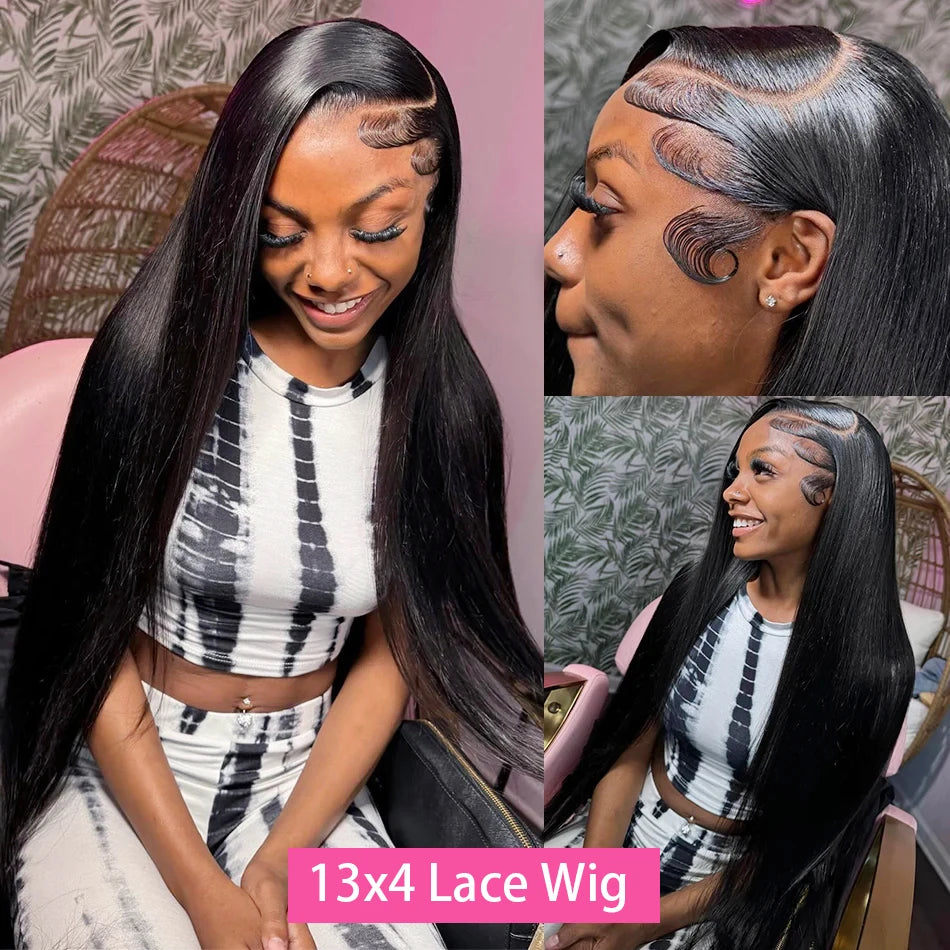 200% Straight Real Full Lace Human Hair Wig 30 40 Inch Transparent HD Lace 13x6 Lace Frontal Wigs for Women 13x4 360 Pre plucked