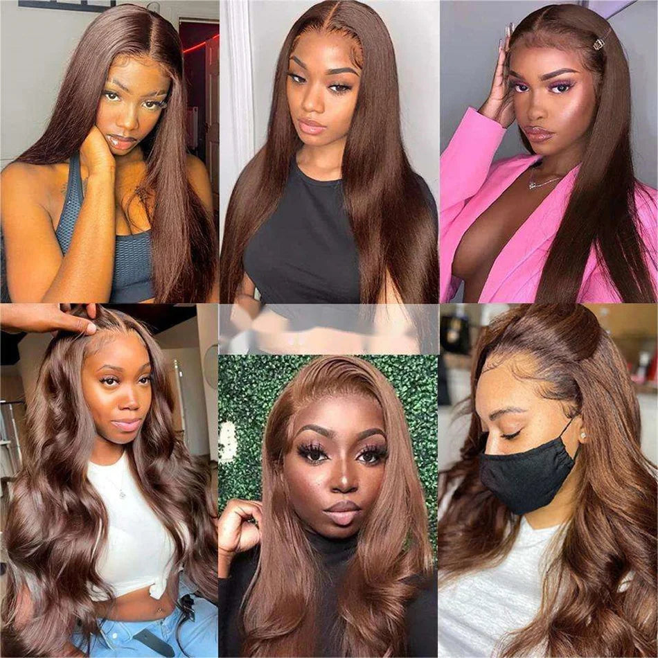 13x4 Chocolate Brown Straight Lace Front Human Hair Wigs 360 Lace Wig 100% Human Hair Pre Plucked Lace Frontal Wig For Women