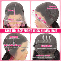 Smilegirl Purple Highlight Lace Front Wig 13x6 Human Hair Pre-plucked Hairline 36 38inches Brazilian HD Lace Frontal Human Hair Wigs 13X4 1B/Purple Curly Wavy Ombre Colored Wigs for Women