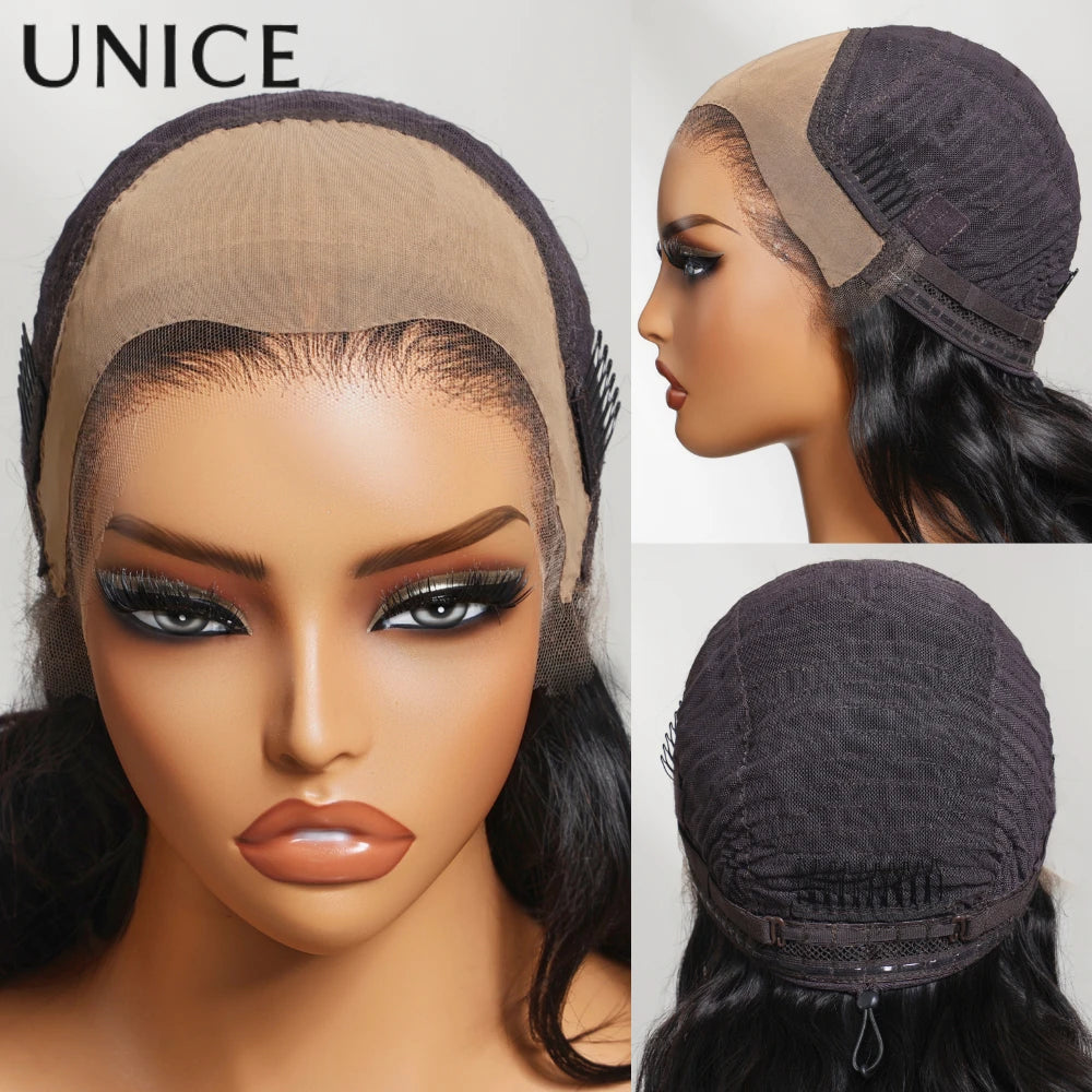 UNice 13x4 HD Real Scalp™ Wig Invisible Lace Frontal Kinky Straight Wig With Drawstring 100% Human Hair Glueless Wigs