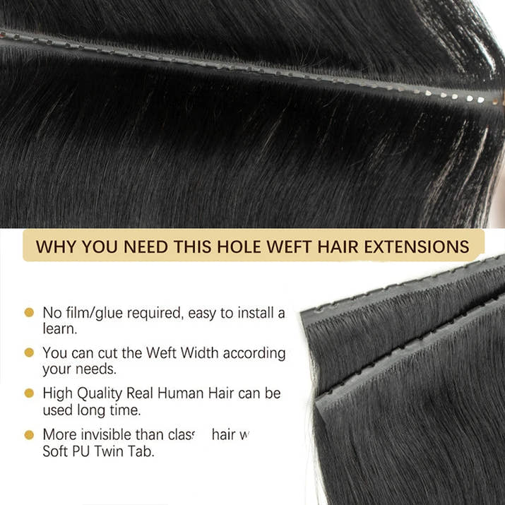 Invisible Hole Flat Pu Tape Human Hair Twin Tabs 25cm Long Tape PU Weft Real Human Hair No Glue Microlink Application 40-50g