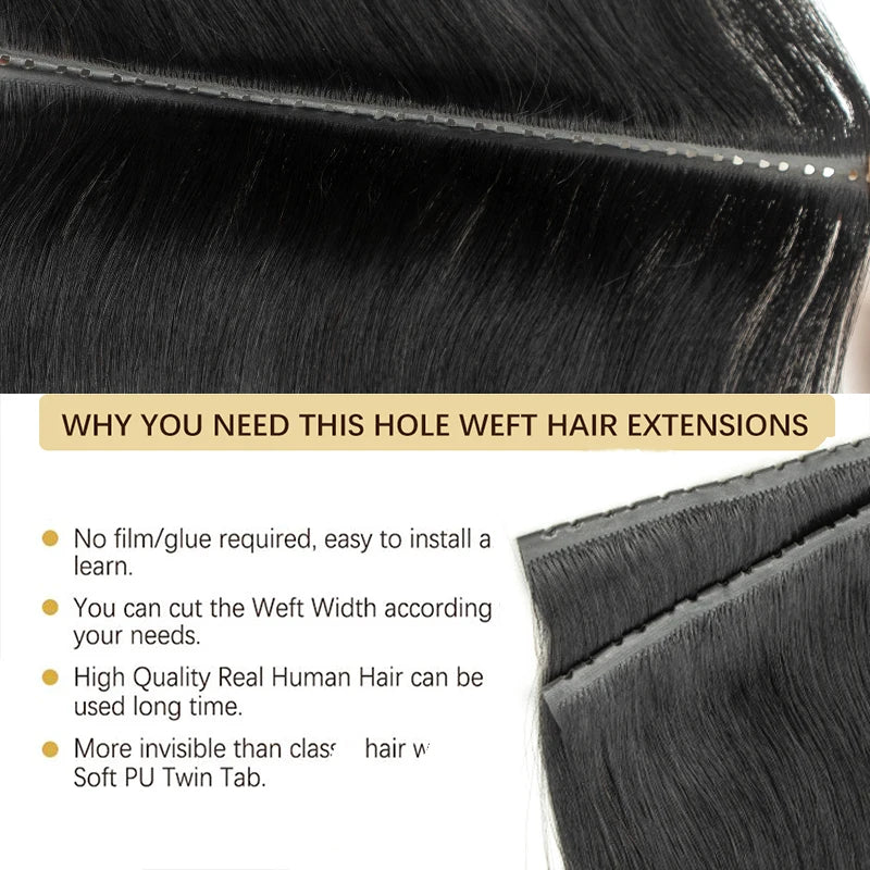 Invisible Hole Flat Pu Tape Human Hair Twin Tabs 25cm Long Tape PU Weft Real Human Hair No Glue Microlink Application 40-50g