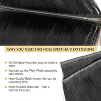 Invisible Hole Flat Pu Tape Human Hair Twin Tabs 25cm Long Tape PU Weft Real Human Hair No Glue Microlink Application 40-50g