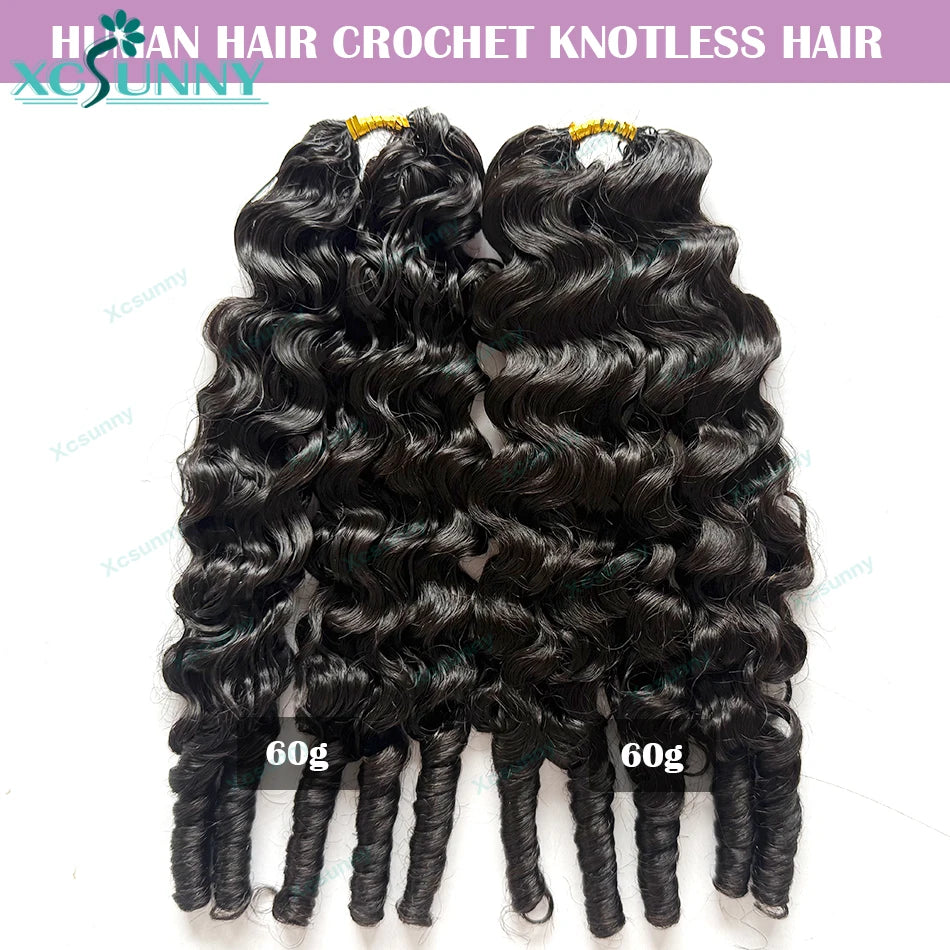 Feather Crochet Human Hair Extensions Curly Water Wave Knotless Pre-Separated Feather Crochet Human Hair With Tight Curly Ends