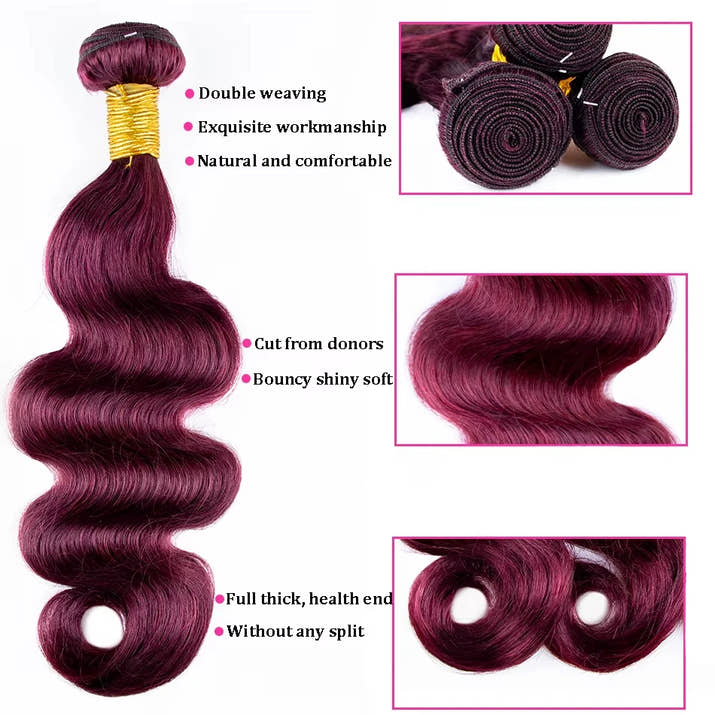 14A 99J Burgundy Body Wave Human Hair Bundles 36 38 Inch Wine Red Brazilian 100% Unprocessed Raw Hair Bundles Extension Deals