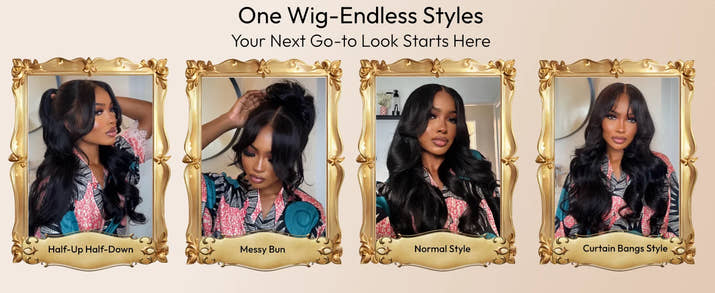 UNice 13x4 HD Real Scalp™ Wig Pull And Go Drawstring Loose Wave Human Hair Wig With Face Framing Curtain Bangs