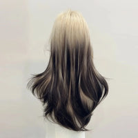 Ombre Blonde Black Synthetic Layered Wig for Lolita Cosplay Daily Party Women Long Straight Wig with Bangs