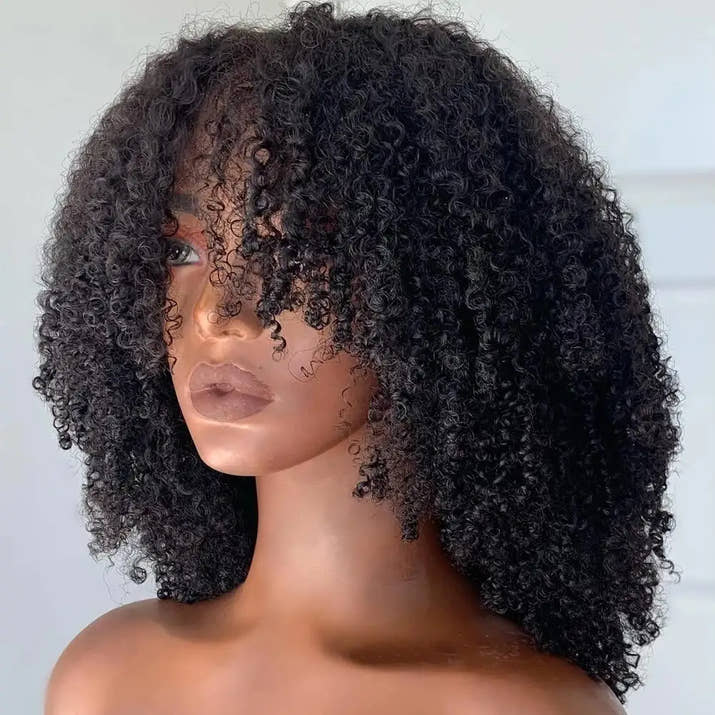 Afro Kinky Curly Wigs With Bangs For Women Brazilian Hair Machine Made Wig Short Afro Curly Human Hair Wigs 180 Density