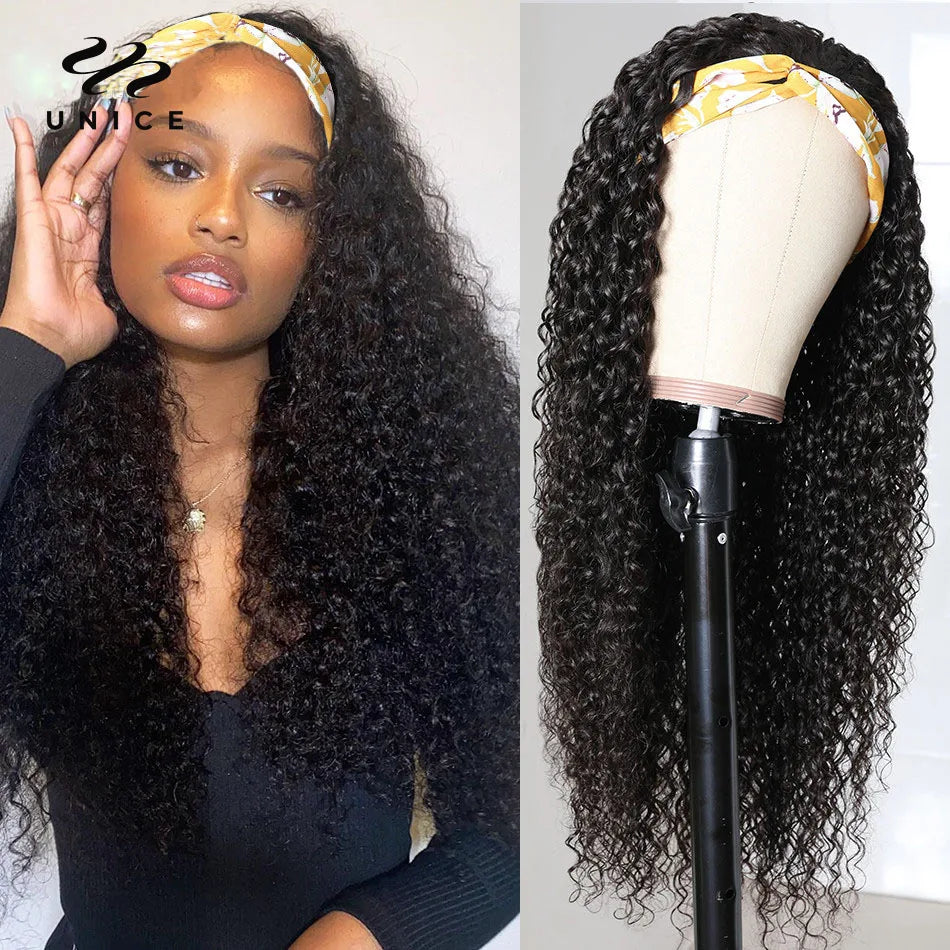 UNice Curly Headband Wigs 100% Human Hair Glueless Wig Beginner Friendly