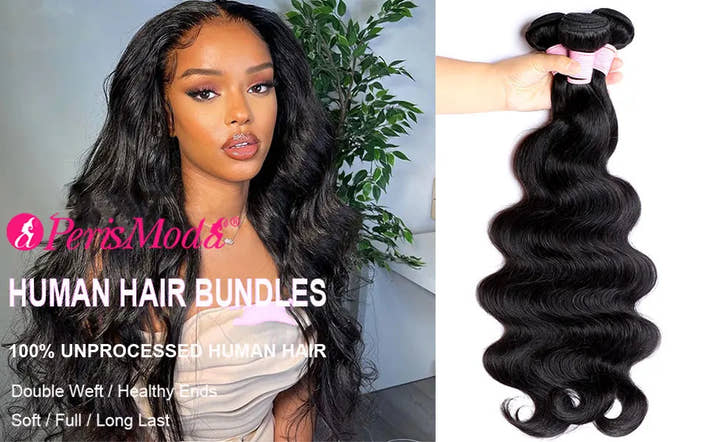 PerisModa 100% Human Hair Body Wave Bundles Human Hair Brazilian Natural Black 3/4 Bundle Deals Virgin Hair Raw Hair Extensions