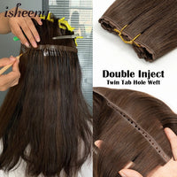 Invisible Hole Weft Human Hair Extensions 16"-20" Twin Tab Weft Hair Natural Straight Pull Through Micro Weft Hair Spot Goods
