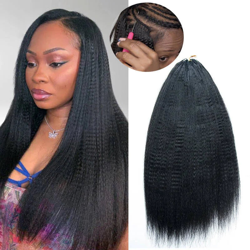 Kinky Straight Crochet Human Hair Pre Looped Feather Real Human Hair Extensions Reusable Invisible Pre-Separated Knotless
