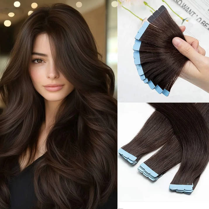 Mini Tape in Human Hair Extensions Double Side Invisible Seamless Tape in Hair 10pcs/set Natural Straight Black Brown Blonde