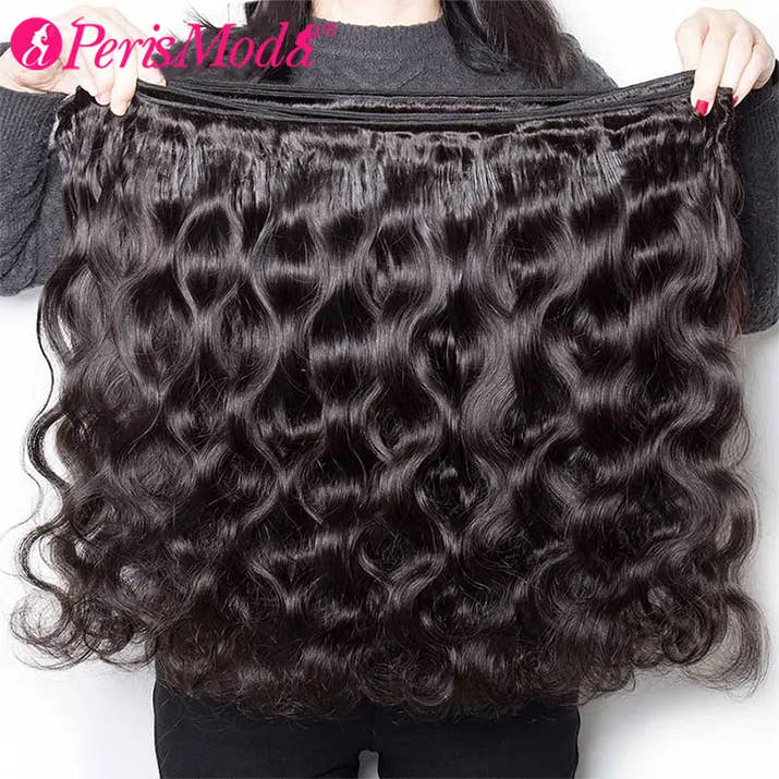 PerisModa 100% Human Hair Body Wave Bundles Human Hair Brazilian Natural Black 3/4 Bundle Deals Virgin Hair Raw Hair Extensions