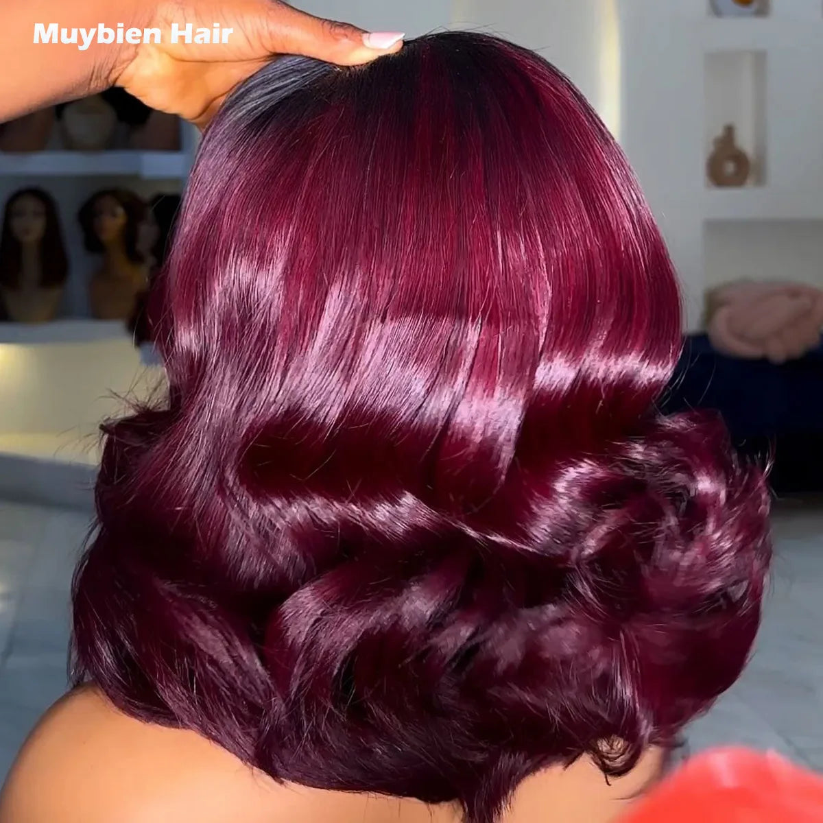 Wear and Go Glueless Bob Wig Human Hair Ombre Burgundy Loose Wave Wig Human Hair 13x4 HD Lace Front T1b/99j Bouncy Curls Wigs