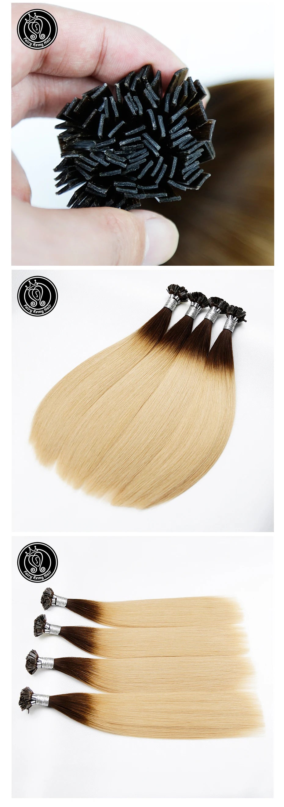 Fairy Remy Hair 0.5g/strand 12/14 inch Real Remy K Flat Tip Human Hair Extensions Silky Straight Pre Bonded Keratin Hair