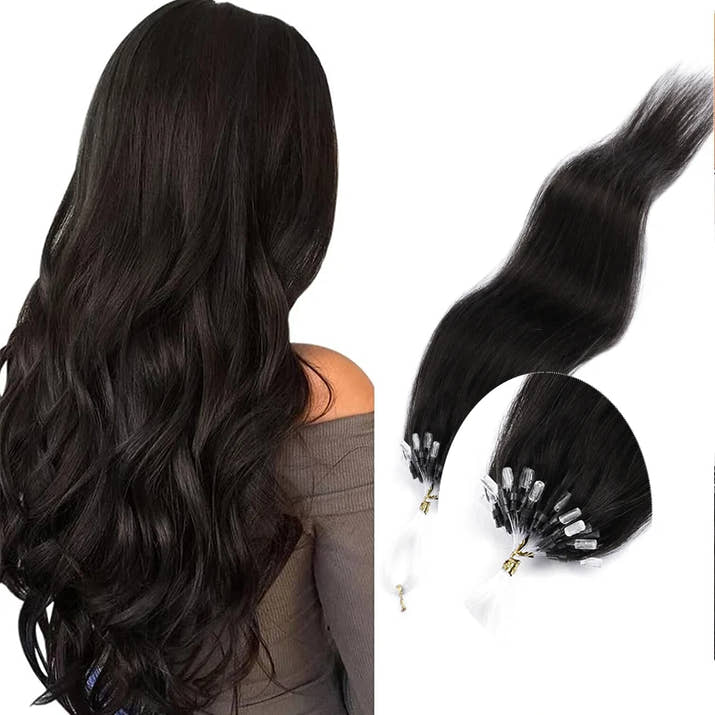 50 Strands Microlink Human Hair Extensions 100% Real Natual Microloop hair Extensions 30g Fish Line Micro Beads for Add Volume