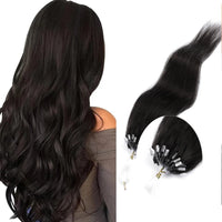50 Strands Microlink Human Hair Extensions 100% Real Natual Microloop hair Extensions 30g Fish Line Micro Beads for Add Volume