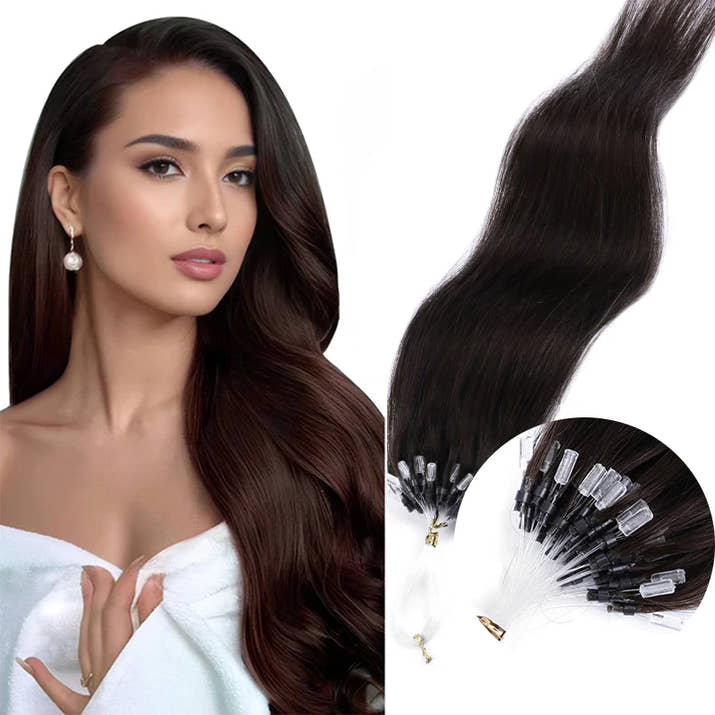 50 Strands Microlink Human Hair Extensions 100% Real Natual Microloop hair Extensions 30g Fish Line Micro Beads for Add Volume