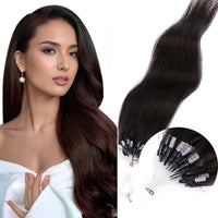 50 Strands Microlink Human Hair Extensions 100% Real Natual Microloop hair Extensions 30g Fish Line Micro Beads for Add Volume