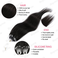 50 Strands Microlink Human Hair Extensions 100% Real Natual Microloop hair Extensions 30g Fish Line Micro Beads for Add Volume