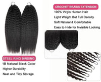 Kinky Straight Crochet Human Hair Pre Looped Feather Real Human Hair Extensions Reusable Invisible Pre-Separated Knotless
