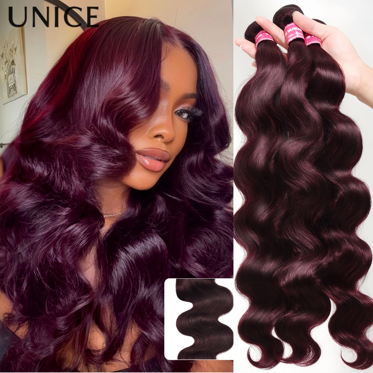 UNice Purple Black Cherry Body Wave Bundles 1 3 4 Pcs/Lot 100% Virgin Human Hair Bundles